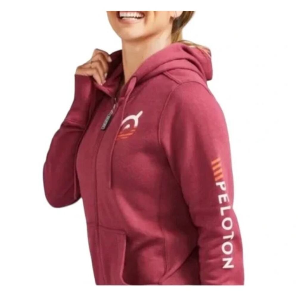 Peloton Womens Red Athletic Full Zip Fleece Hoodie Jacket with Pockets Size L